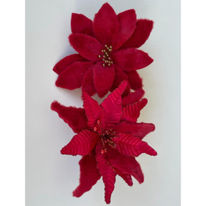Fiore Fur e Plissé Rosso 48cm Decorazione Natalizia Elegante