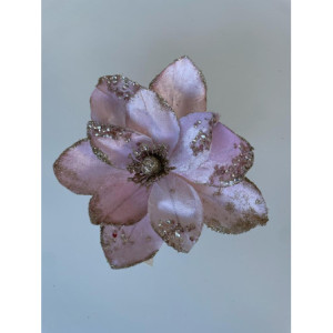 Fiore Magnolia Maxi Glitter Rosa 24cm Decorazione Natalizia