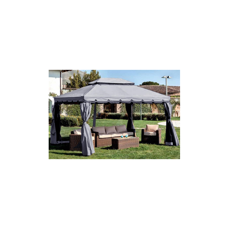 Gazebo Royal 3x4 mt grigio con teli laterali e zanzariera robusto