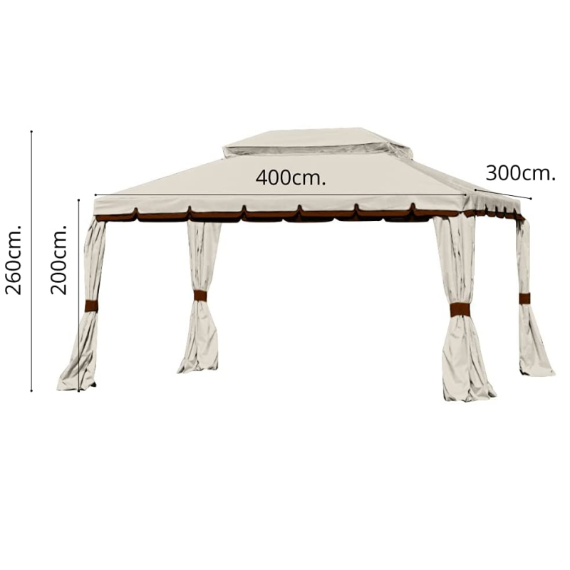 Gazebo Royal 3x4 mt grigio con teli laterali e zanzariera robusto