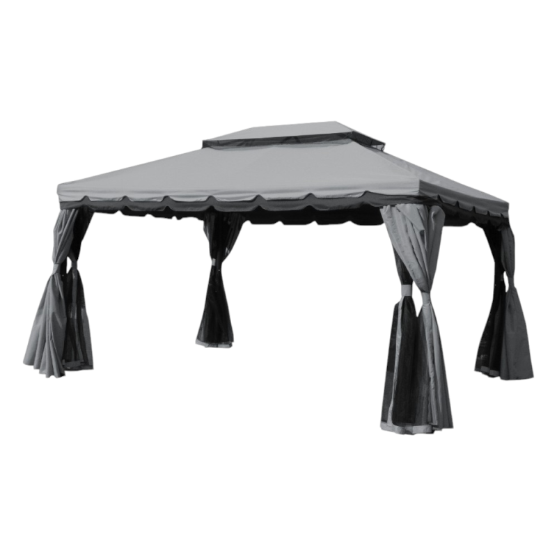 Gazebo Royal 3x6 mt grigio con teli laterali e zanzariera robusto