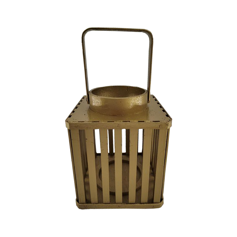 Lampada da Tavolo Piccola in Legno Oro 14x14x18 cm