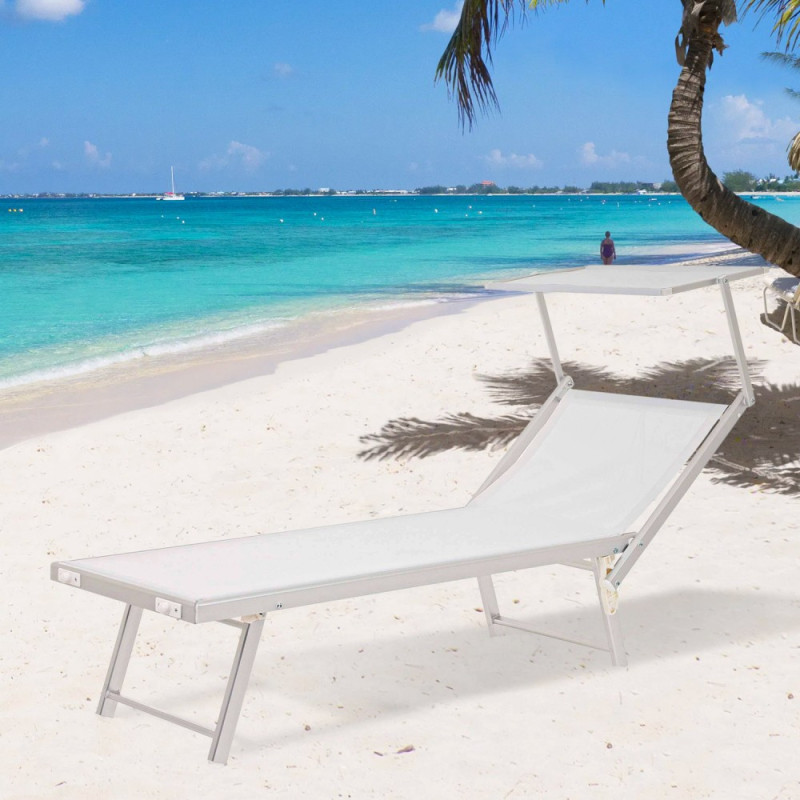 Lettino Lux Beach bianco con parasole 2 posizioni pieghevole