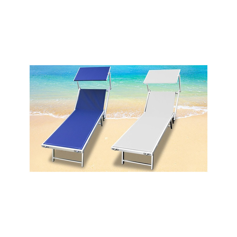 Lettino Lux Beach blu con parasole 2 posizioni pieghevole