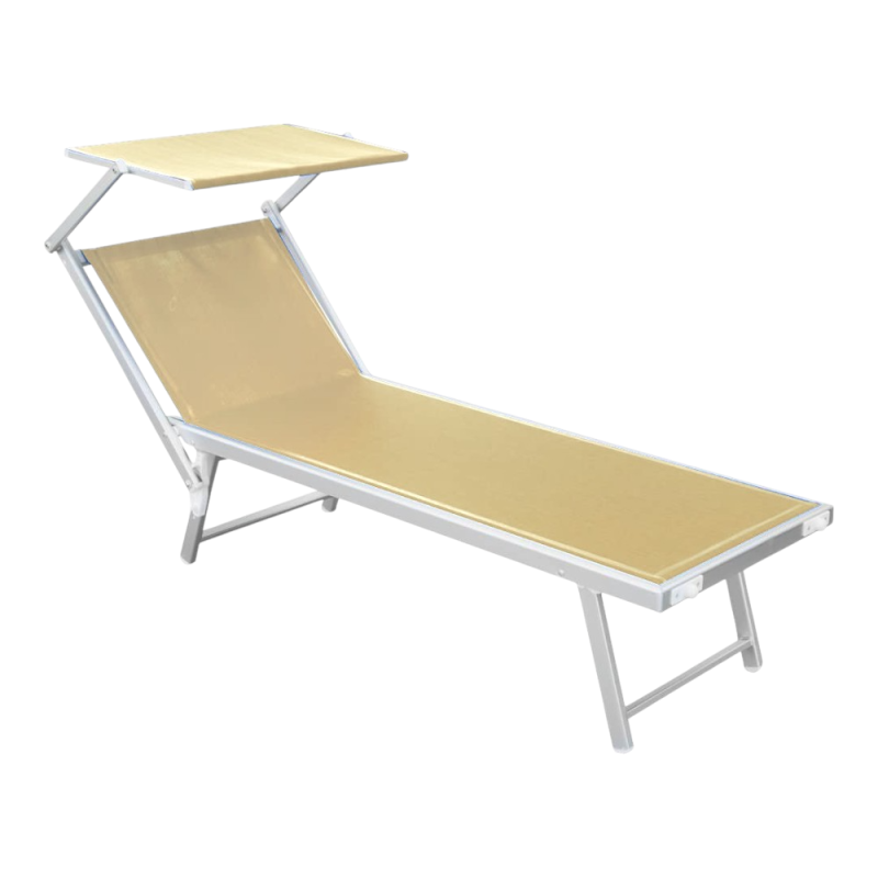 Lettino Lux Beach crema con parasole 2 posizioni pieghevole
