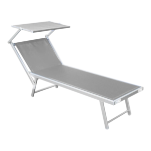 Lettino Lux Beach grigio con parasole 2 posizioni pieghevole