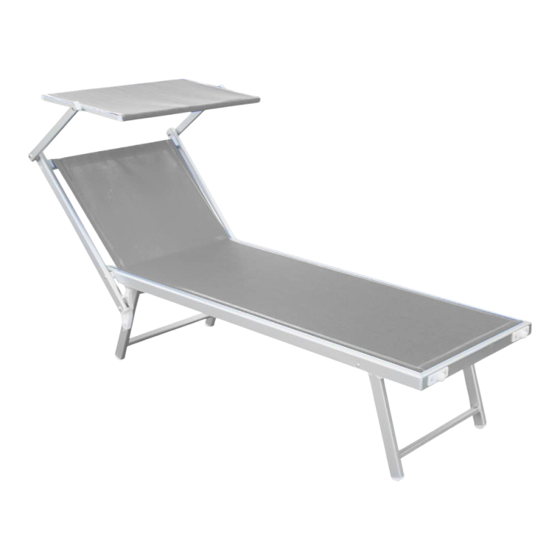 Lettino Lux Beach grigio con parasole 2 posizioni pieghevole