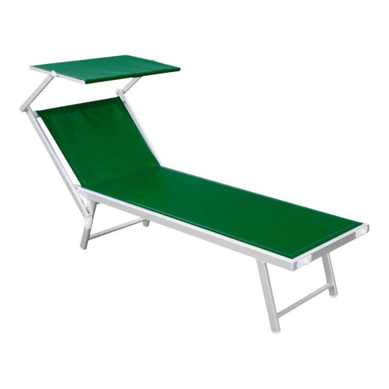 Lettino Lux Beach verde con parasole 2 posizioni pieghevole