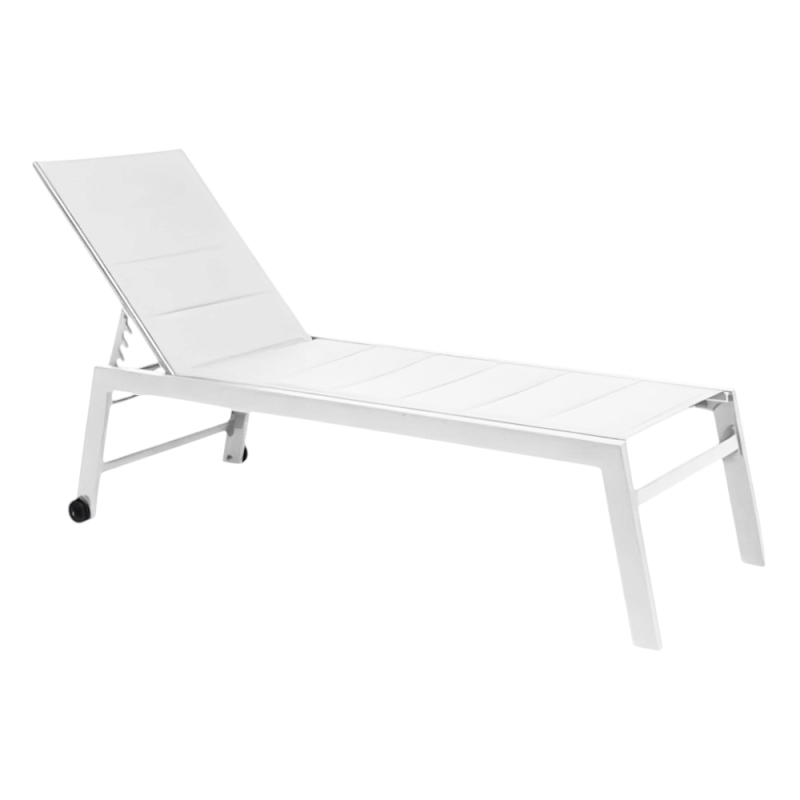 Lettino Stretch Lounge bianco alluminio con ruote da giardino