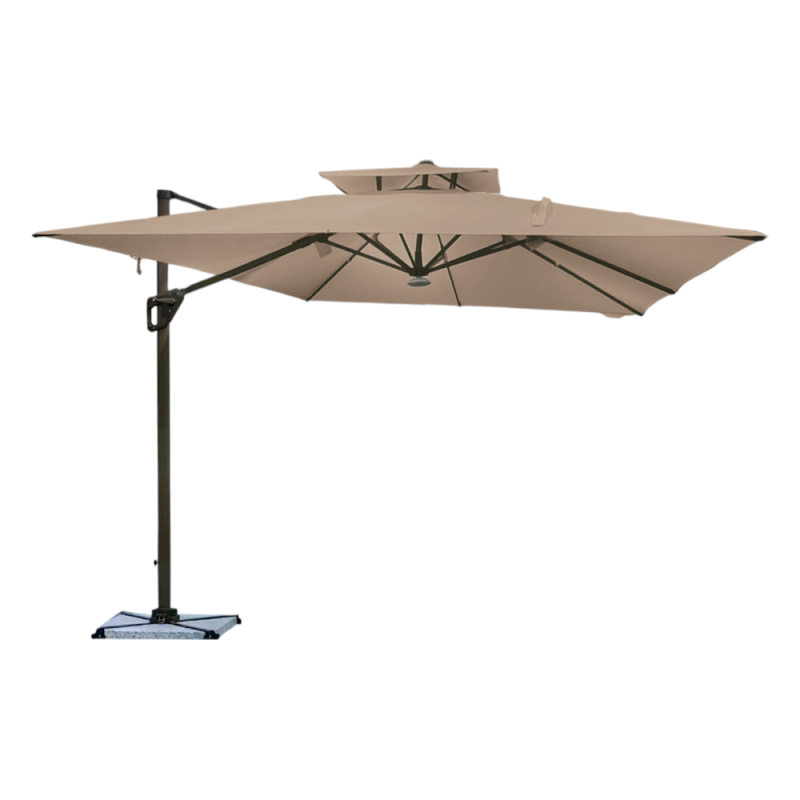 Ombrellone Santorini 3x3m struttura champagne telo tortora