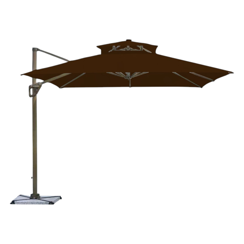 Ombrellone Santorini 3x3m struttura champagne telo moka
