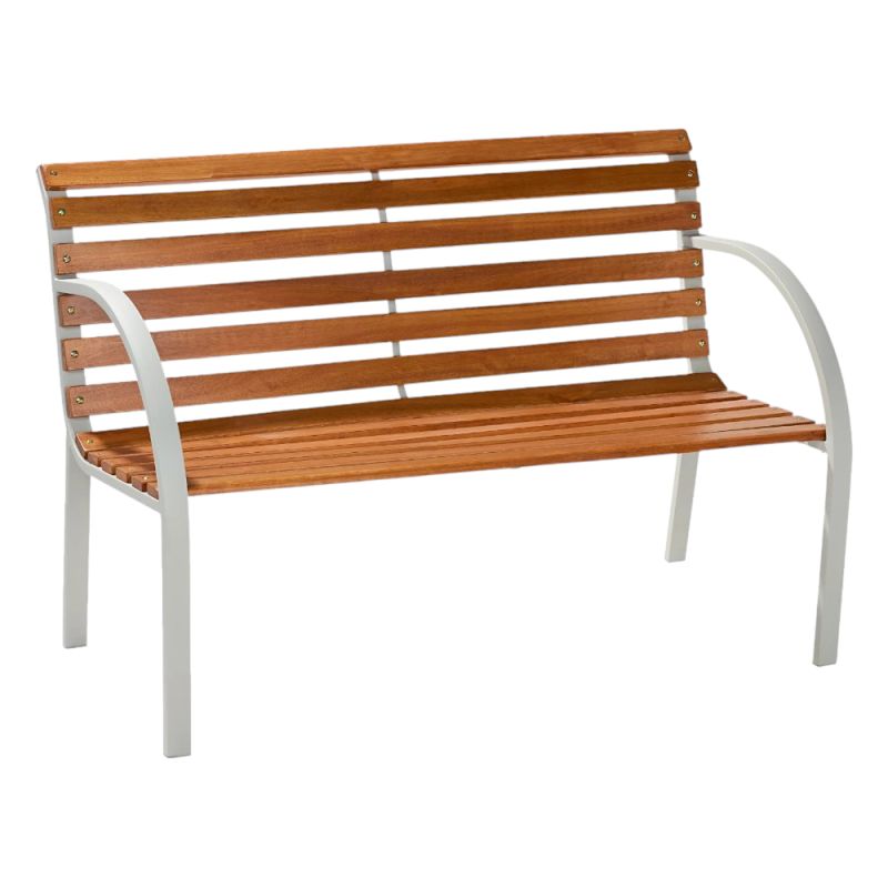 Panchina Doghe in Legno Naturale e Metallo Bianco - Arredo Giardino