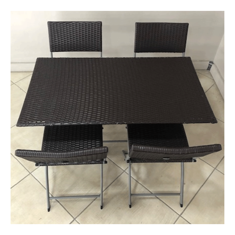 Set Pratiko Family Tavolo + 4 Sedie Pieghevoli Wicker Moka