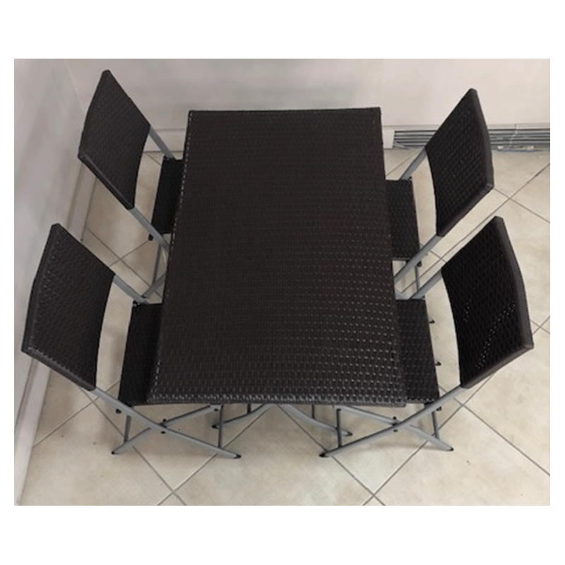 Set Pratiko Family Tavolo + 4 Sedie Pieghevoli Wicker Moka