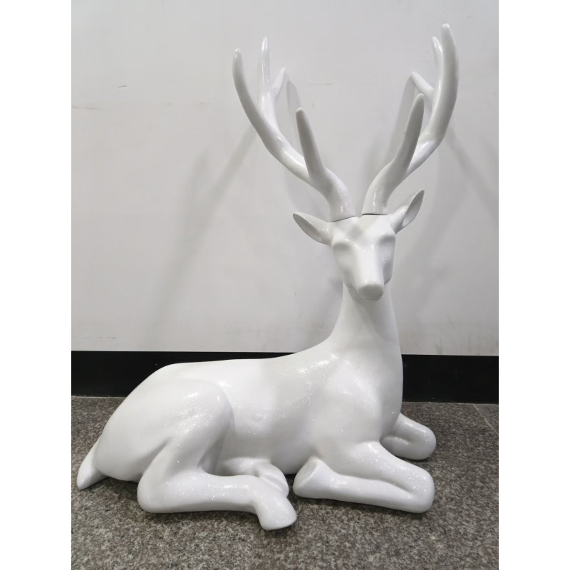 Renna Grande Seduta in Resina Bianca 103 cm - Natale Elegante