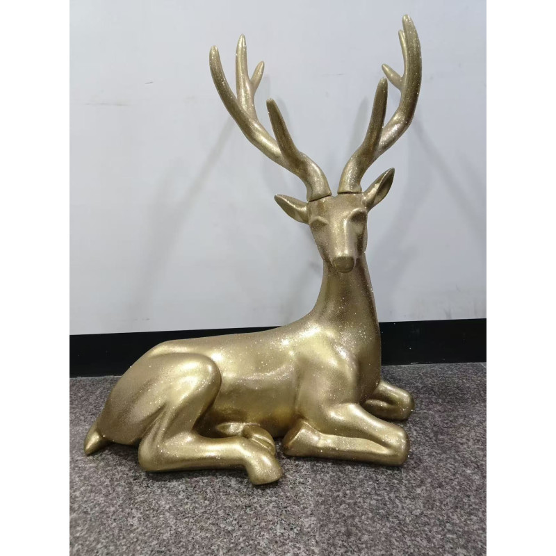 Renna Grande Seduta in Resina Oro 103 cm - Decorazione Natale