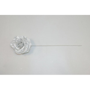 Rosa Bianca con Pailettes 24 cm - Fiore Decorativo Natalizio