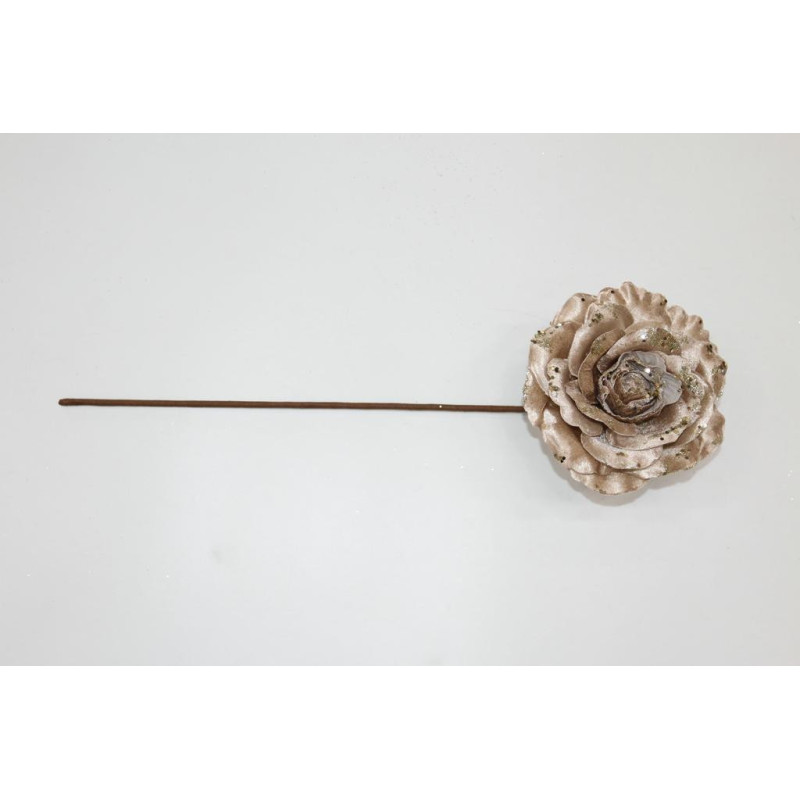 Rosa Crema con Pailettes 24 cm - Fiore Decorativo Natalizio