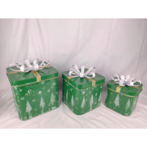 Set 3 contenitori pacchi regalo verde e bianco H22-27-31: ordine chic