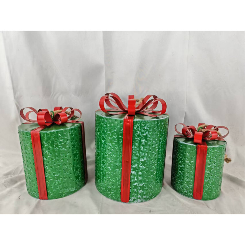 Set 3 pacchi regalo cilindrici verde e rosso H16-20-23: Natale vivace