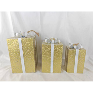 Set 3 pacchi regalo squadrati oro e bianco H23-27-32: Natale chic