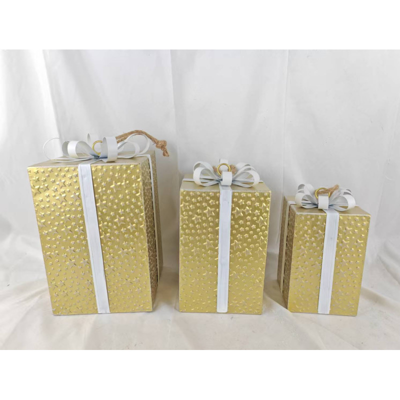 Set 3 pacchi regalo squadrati oro e bianco H23-27-32: Natale chic