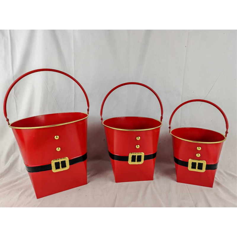 Set 3 secchielli Babbo Natale in metallo rosso: decorazioni natalizie