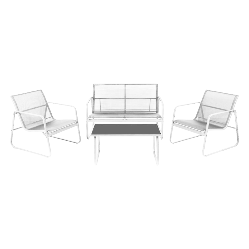 Set Atena 4 Posti Metallo Bianco e Textilene Bianco Giardino