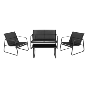 Set Atena 4 Posti Metallo Nero e Textilene Nero Giardino