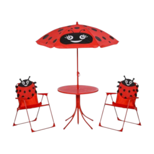 Set Baby Coccinella 2 Sedie Tavolino Ombrellone Giardino