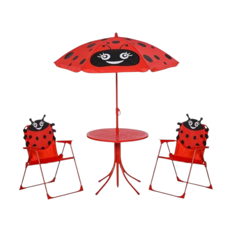 Set Baby Coccinella 2 Sedie Tavolino Ombrellone Giardino