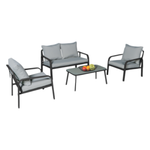 Set Ponza 4 posti metallo antracite cuscini grigi giardino