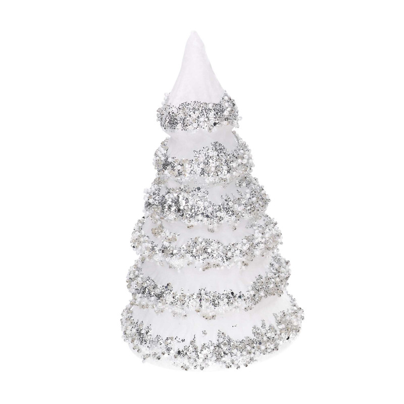 Albero vetro bianco glitter argento Ø12x21 cm - Decorazione natalizia