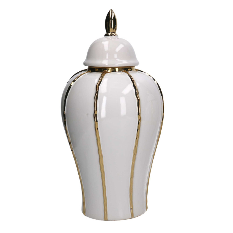 Vaso ceramica con coperchio oro bianco Ø21x41,5 cm - Design elegante