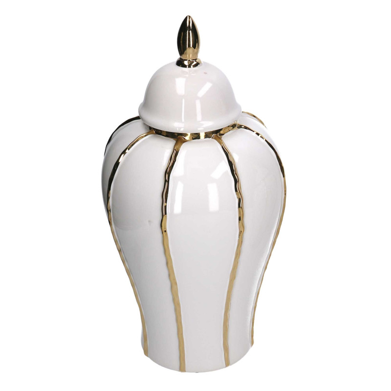 Vaso ceramica con coperchio oro bianco Ø21x41,5 cm - Design elegante