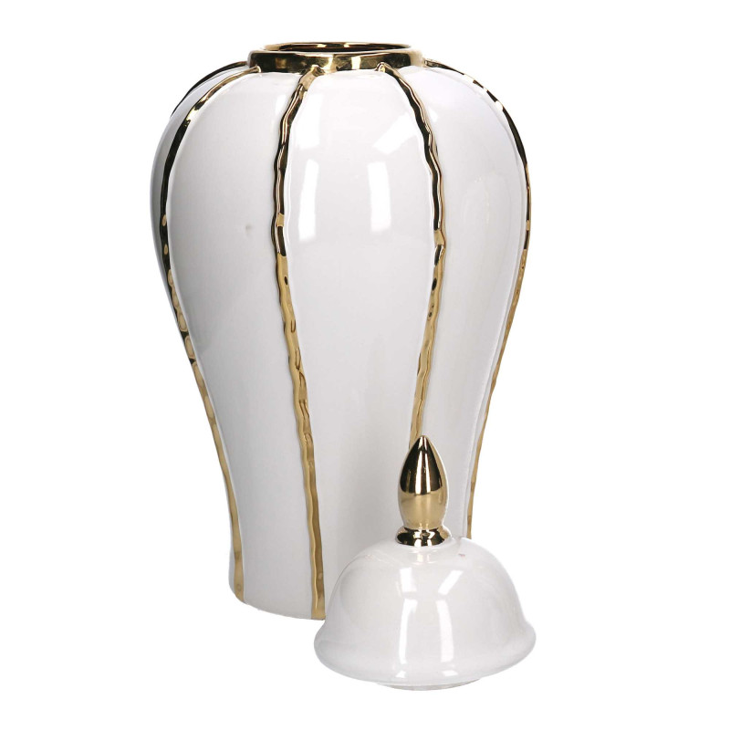 Vaso ceramica con coperchio oro bianco Ø21x41,5 cm - Design elegante