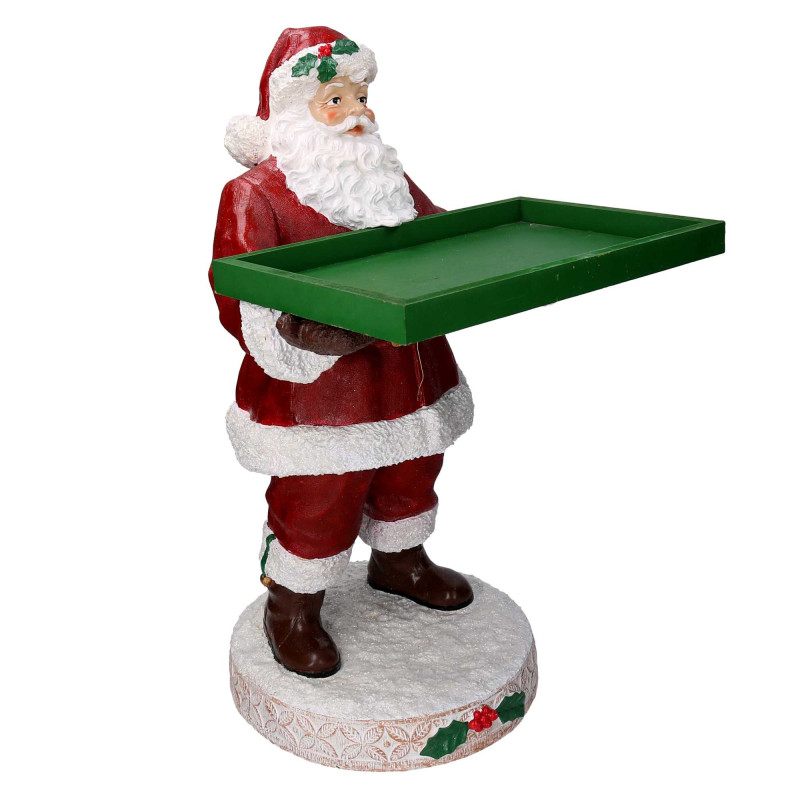 Babbo Natale resina con vassoio verde rosso 38x38x64 cm