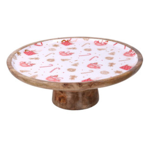 Alzata legno rossa tonda Ø30x10 cm - Centrotavola decorativo