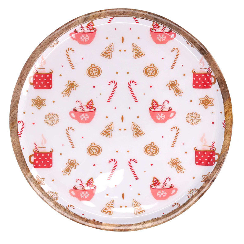 Alzata legno rossa tonda Ø30x10 cm - Centrotavola decorativo