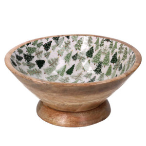 Ciotola legno decorativa con base alberi verde Ø24x11 cm