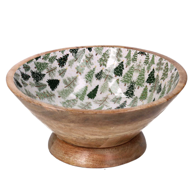 Ciotola legno decorativa con base alberi verde Ø24x11 cm