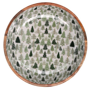 Zoom Ciotola legno decorativa con base alberi verde tondo cm ø24h11