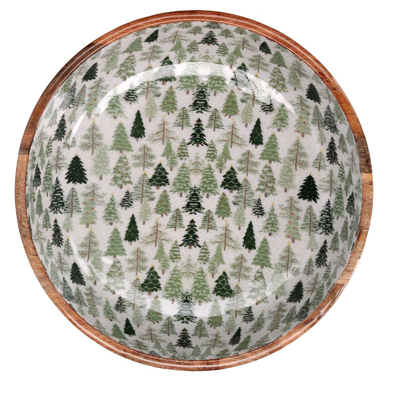 Ciotola legno decorativa con base alberi verde Ø24x11 cm