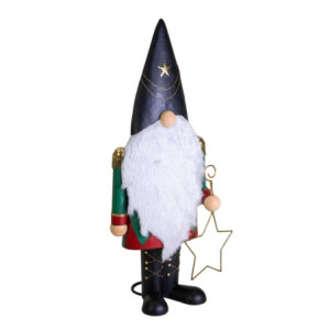 Gnomo metallo nero con stella 47,7x26,7x101,5 cm - Decorazione Natale