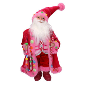 Babbo Natale tessuto caramelle rosa 23x13x45 cm - Decorazione