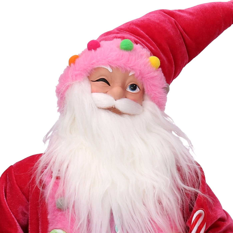 Babbo Natale tessuto caramelle rosa 23x13x45 cm - Decorazione