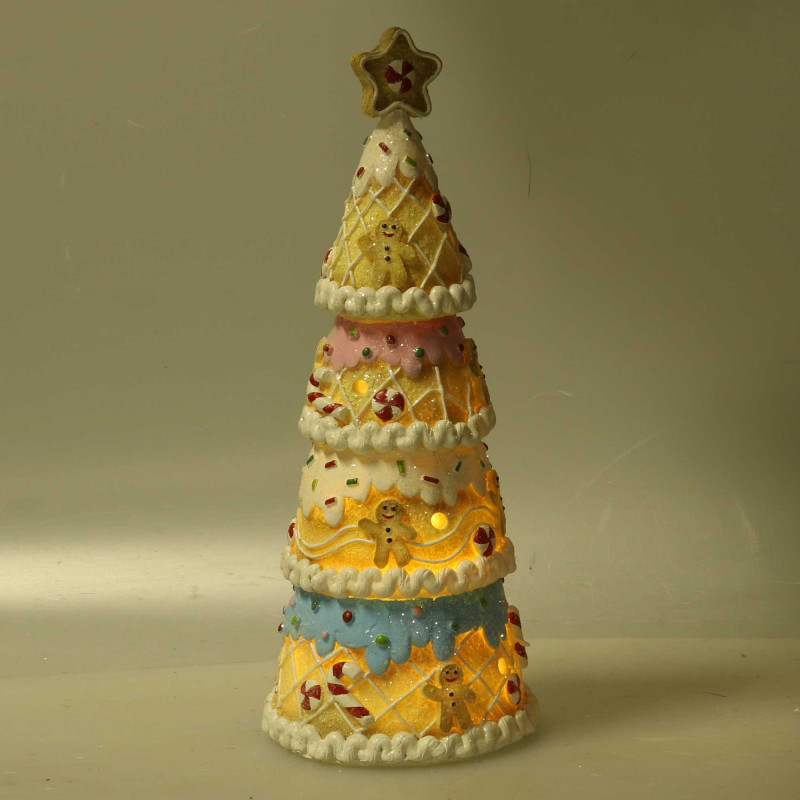 Albero resina candy rosa con LED 11x11x27,5 cm - Decorazione Natale