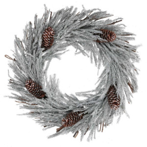 Coroncina innevata bianca con pigne Ø46x8,5 cm - Decorazione Natale