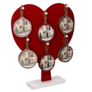 Zoom Cuore legno espositore c/12 addobbo renna 1-2 rosso cm 29x6,5h35