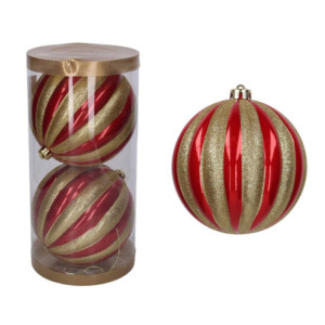 Sfera plastica rosso e oro Ø20 cm (2 pz) - Decorazione natalizia